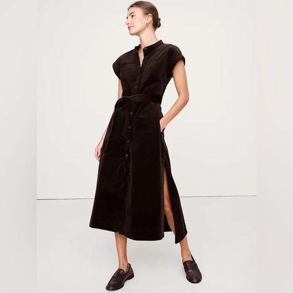 NWT! Banana Republic Brown Corduroy Midi Shirt Dress 🍋 - Picture 1 of 5